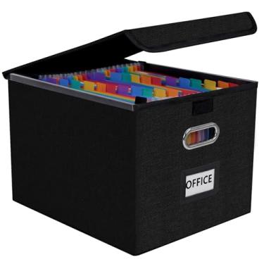 Imagem de Fuonsyn Caixa organizadora de arquivos com pasta sanfonada de 25 bolsos, pasta de arquivos e tampa protetora - armazenamento de documentos para casa, escritório, escola, preto