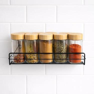 Imagem de Kit Porta Temperos Hermético em Vidro com Tampa de Bambu – Potes Organizadores para Mantimentos e Cozinha (9 Potes 90ml + 1 Suporte Reto)