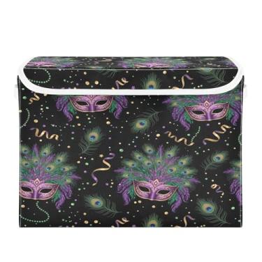 Imagem de Wassud Cestos de armazenamento dobráveis com tampas, máscaras de baile de máscaras, cestas organizadoras de tecido dobrável para armário, casa e decoração sazonal 41,5 x 32,5 x 39,5 x 39,5 cm