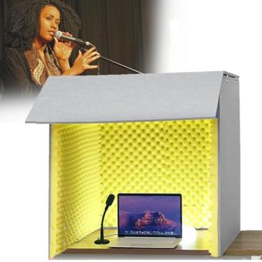 Imagem de Cabine de gravação portátil à prova de som para desktop, sala de isolamento vermelha para estúdio em casa, ideal para microfone, podcasts, equipamentos de canto, jogos e transmissão
