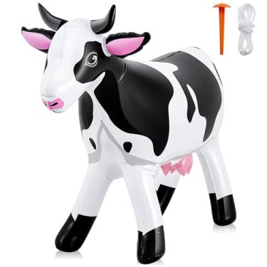 Imagem de Liliful Vaca inflável grande, 94 cm, 90 cm, Natal, realista, bovina soprada, decorações de festa ocidentais, presentes infláveis para vaqueira, cowgirl, rodeio, fazenda, aniversário, atividades ao ar
