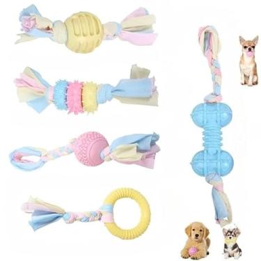 Imagem de Kit 5 Brinquedos Interativos Para Cães, Mastigar Cachorros Em Cor Macaron Alívio Do Tédio(Grande (5 PCS))