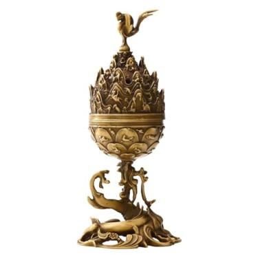 Imagem de Queimador de incenso de cobre puro, antigo, Luanfeng Boshan, queimador de aromaterapia, meditação, ioga, spa, decoração de casa, presentes para mulheres e homens, queimador de incenso