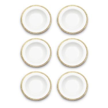 Imagem de Jogo 6 pratos fundos 22 cm de porcelana branca e dourado Paddy Wolff -