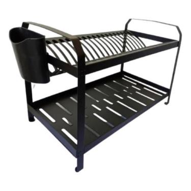 Imagem de Escorredor Aço Inox Epóxi Preto 20 Pratos Com Porta Talher - Dinox