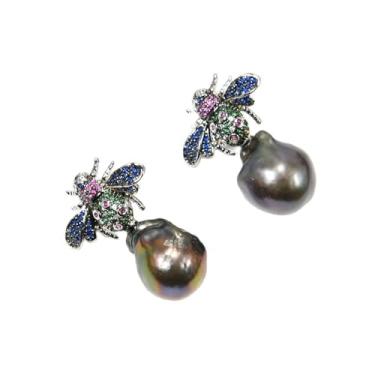 Imagem de DWBPGVUN Brincos pretos de água doce Keshi pérola prata banhado a insetos pavimentados fofos para presentes femininos