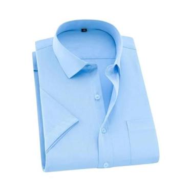 Imagem de Camisa Social Masculina De Manga Curta Em Xadrez Listrado Clássico Azu