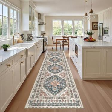 Imagem de Madane Tapetes Boho Runner para corredor 5 x 25 cm longo lavável antiderrapante corredor corredor tapete de cozinha corredor de escada baixa tapete persa para entrada sala de jantar lavanderia (azul marinho, 2 x 10)