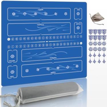 Imagem de Playmat Compatible Lorcana with 2 Sets of Damage Counters & Professional Storage Bag, 24x24 Inches TCG Gaming Mat with Non-Slip Rubber and Zones for 2-Player (Blue1)