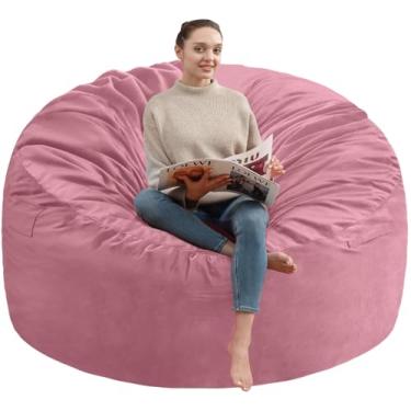 Imagem de SIMFLAG Cadeira de pufe de 1,5 m, poltronas confortáveis com enchimento de espuma de memória, sofá fofo com capa de veludo holandês, cadeiras redondas para sala de estar, sala de jogos - rosa