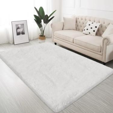 Imagem de ZJYeRug Tapete de cabeceira branco pequeno de pelúcia de 0,9 x 1,5 m, tapetes antiderrapantes para quarto de 1 x 1,5 m, tapetes antiderrapantes e fofos para sala de estar, estética, berçário