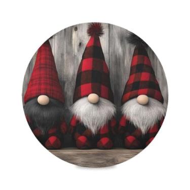 Imagem de STAYTOP Jogo americano redondo de gnomo fofo de Natal 6 peças, tapetes de mesa antiderrapantes fáceis de limpar para decoração de mesa de festa de churrasco em casa