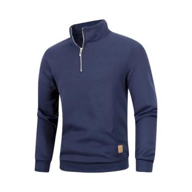 Imagem de Suéter Casual Masculino Slim Fit Leve Com Zíper De 1/4, Manga Longa E 