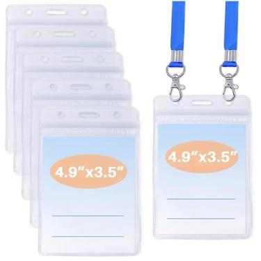 Imagem de 5 porta-cartão de identificação, protetor de cartão Covid, suporte grande para etiqueta de nome, bolsa vertical, porta-crachá de plástico transparente, 15 x 10 cm