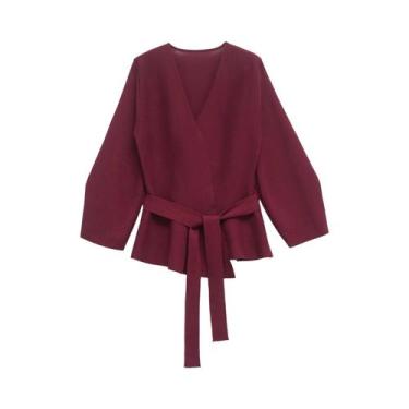 Imagem de Blazer Feminino Retrô De Tricô Com Decote Em V, Ombreiras E Cinto, Man