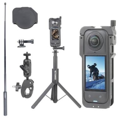 Imagem de YETAMKR Kit de proteção 5 em 1, compatível com capa protetora de metal para câmera Insta360 X5/suporte de tripé de selfie/protetor de lente de silicone/suporte de câmera de bicicleta para capa de