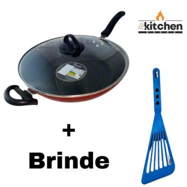 Imagem de Panela Frigideira Tampa Wok Antiaderente Teflon n30 + Brinde Cor:Azul 