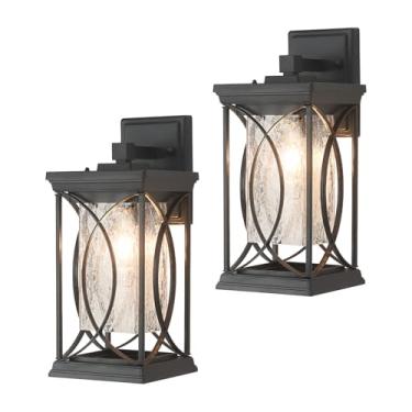 Imagem de Refice Luminária de parede externa de alumínio de 38,5 cm, luzes externas IP65 à prova d'água para casa com sombra de vidro ondulado, luminárias externas pretas para pátio, garagem, porta da frente