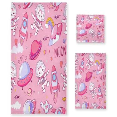 Imagem de xigua Space Cats Conjunto de toalhas de banheiro absorvente macio 3 peças toalha de banho toalha de mão toalhas decorativas para banheiro, academia, hotel, praia, piscina
