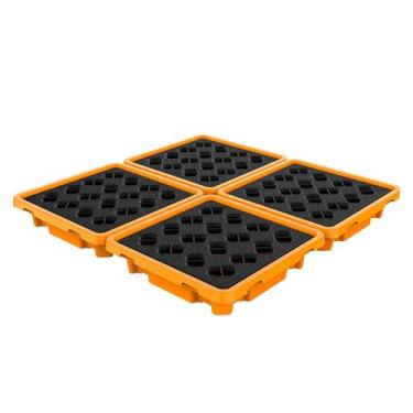 Imagem de Plataforma modular de derramamento de tambor de óleo, palete empilhável de contenção de derramamento, bandeja resistente de 4 peças para uso industrial, supermercado, restaurante e armazém (amarelo