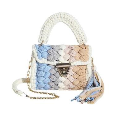 Imagem de Bolsa De Ombro Feminina De Crochê Com Alça Superior Em Tricô Grosso, P