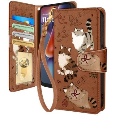 Imagem de Toycamp Capa carteira para Moto G 2025 - com alça de pulso, capa flip de couro com bloqueio RFID, 4 porta-cartões para Motorola Moto G 2025, linda estética para mulheres, gatos da música