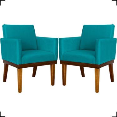 Imagem de Kit 2 Poltronas Decorativa Para Sala Recepção Consultório Escritório Base Em Madeira Divine Suede