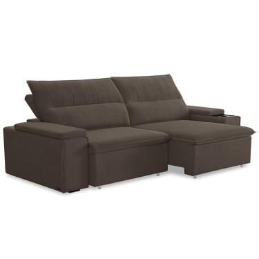 Imagem de Sofá Retrátil Reclinável Para Sala 3 Lugares 245cm Ricci F04 Veludo Marrom - Lyam Decor