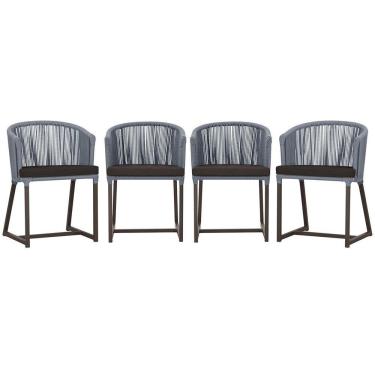 Imagem de 4 Cadeiras De Jantar Noronha Marrom Corda Náutica E9 Trama Prata