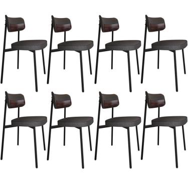 Imagem de Kit 08 Cadeiras Estofada Para Sala De Jantar Astrid Preto C01 Linho Preto Courino Café - Lyam Decor