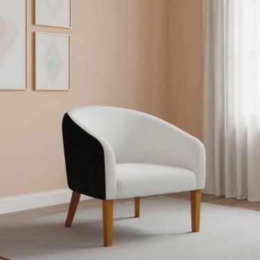 Imagem de Poltrona Sala Decorativa Stella Pé Madeira Trapézio Castanho Sintético Pu D03 - D'rossi Preto-bouclê Off White