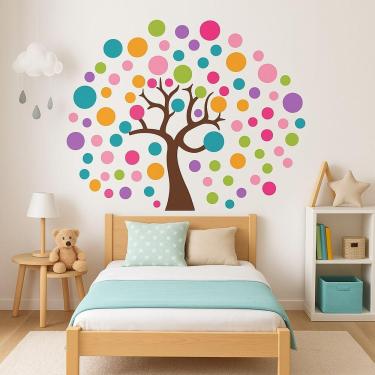 Imagem de Adesivo árvore Infantil Com 87 Bolas Coloridas Parede Colorido