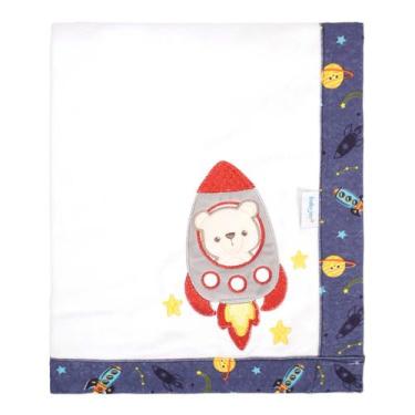 Imagem de Manta para Bebê em Malha Suedine 80 cm x95 cm Baby Joy, Foguetes Azul