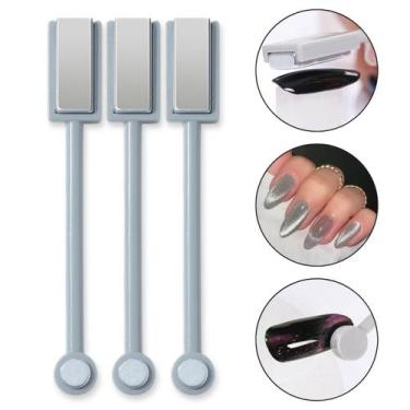 Imagem de Kit 3 Espátula Ponta Dupla Imã Magnético Unhas Olho de Gato Manicure N