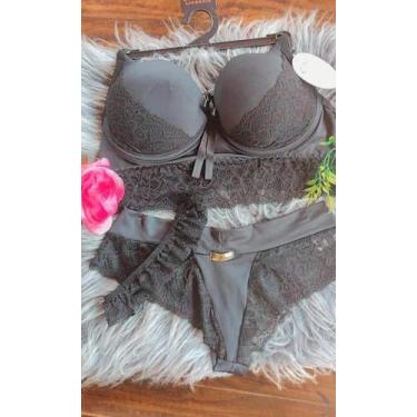 Imagem de Conjunto sutiã  e calcinha cor cinza rendado - Mademoisele 