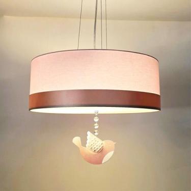 Imagem de Luminária de Teto Pendente Passarinho Rosa Faixa Rose 40x15 - Tom Luz 