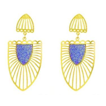 Imagem de Brinco Folheado a Ouro 18k Glamour Brazão Com Brilho Safira