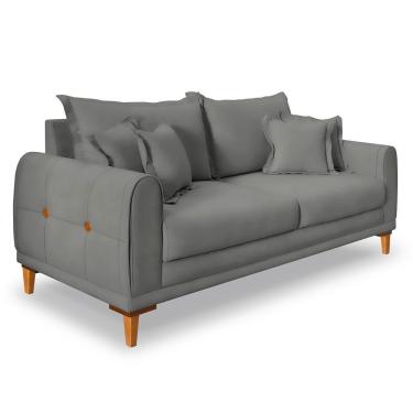 Imagem de Sofá Living 2 Lugares 1,60m Livia Veludo Pés De Madeira - Pallazio Cor Grafite