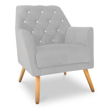 Imagem de Poltrona Velvet Strass Veludo Pés De Madeira - Pallazio Cor Cinza
