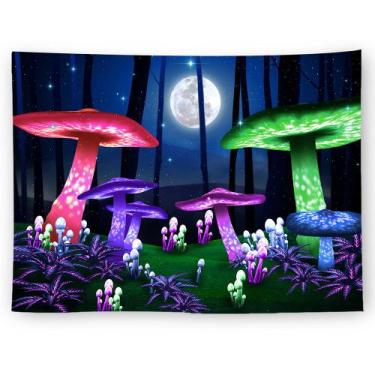 Imagem de Tapeçaria, parede fluorescente de cogumelos, 150x150cm, microtecido - 