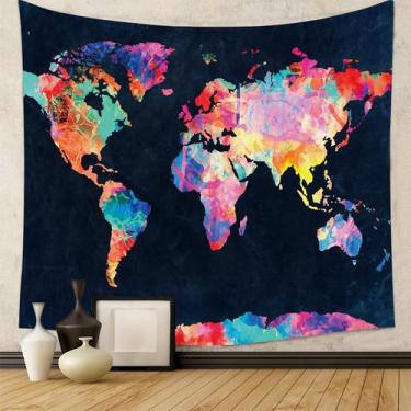Imagem de Tapiz de Mapa Mundial Abstracto y Colorido para Colgar en la Pared - M