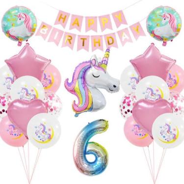 Imagem de Kit de balão para festa de 6 anos de unicórnio, 31 unidades - yiweisai