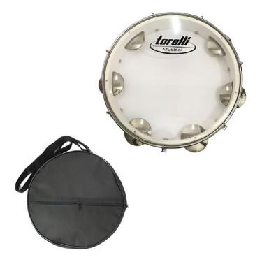 Imagem de Pandeiro Torelli 10'' Branco Abs Pele Cristal com Capa - 4095, Branco