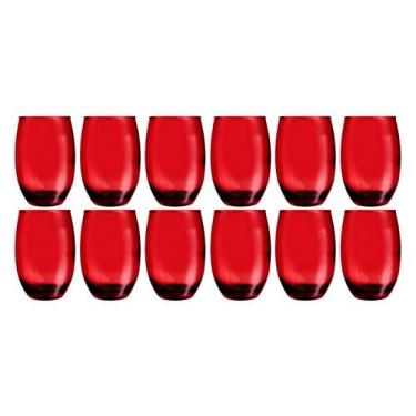 Imagem de Kit 12 Copos California Redondo Vidro Vermelho Mesa 450ml - PRATICASA,