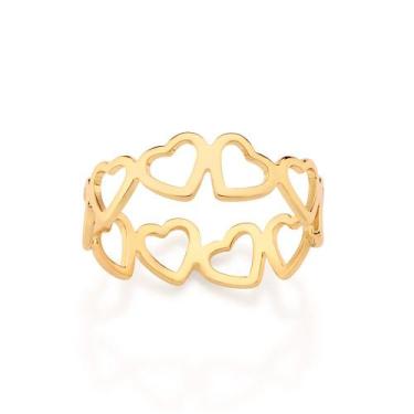 Imagem de Anel Corações Vazados Banhado a Ouro Rommanel 513645 Tamanho:18Cor:Dou