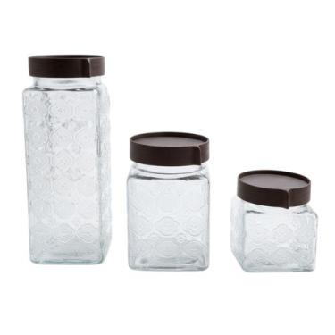 Imagem de Jogo 3 Potes de Vidro Texturizado com Tampa Encaixe - 1,2L 600ml 400ml