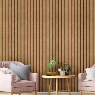 Imagem de Papel De Parede Adesivo Autocolante Estilo Madeira Lisa Ripada Marrom 