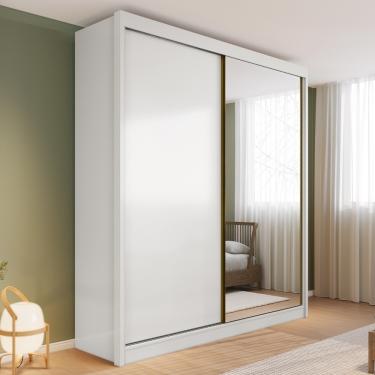 Imagem de Guarda Roupa Solteiro com Espelho 2 Portas de Correr Em MDF Trento Conquista Móveis - Branco