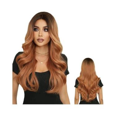 Imagem de Peruca Longa Ondulada Marrom Ombré Para Mulheres, Cabelo Sintético Sol