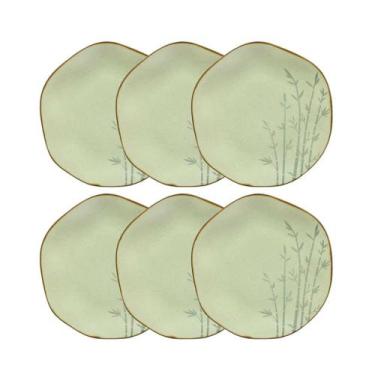 Imagem de Conjunto De 6 Pratos Rasos 27 Cm Porcelana Ryo Bambu Oxford, Marrom/Ve